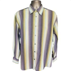 Cezani Purple and Yellow Stripe Long Sleeve Cotton Button Down Size L